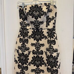 Strapless Black & Ivory Burnt Out Demask Y2K  Wedding Party Size M Cottagecore